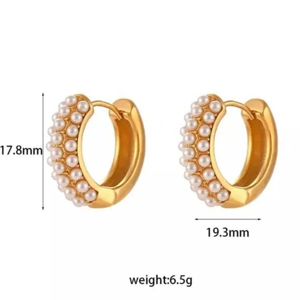 New 18K Gold Fresh Water Pearl Huggies Earrings, CUTE RING, SHINY RING. - Picture 6 of 6